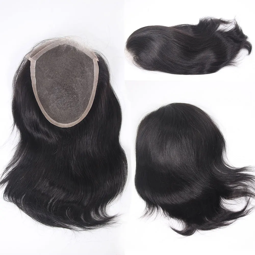 5X7 Lace Closure Remy Human Hair Wigs for Women/Men Hair Topper Swiss Lace with PU Base 9-10 Inch Hair Replacement System