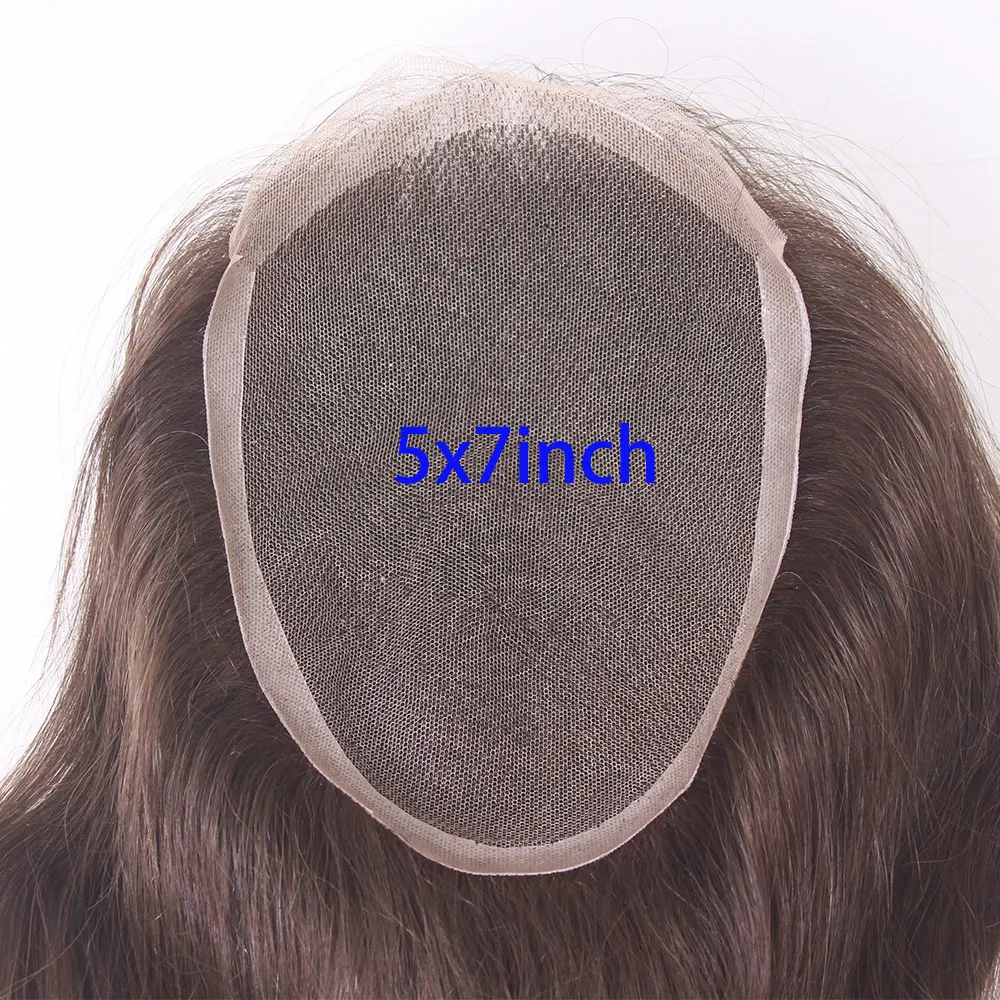 5X7 Lace Closure Remy Human Hair Wigs for Women/Men Hair Topper Swiss Lace with PU Base 9-10 Inch Hair Replacement System
