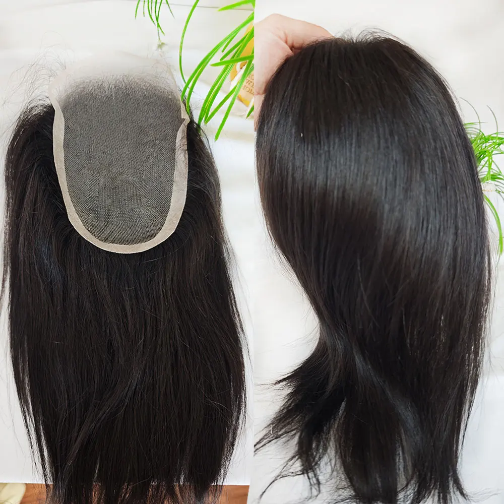 5X7 Lace Closure Remy Human Hair Wigs for Women/Men Hair Topper Swiss Lace with PU Base 9-10 Inch Hair Replacement System