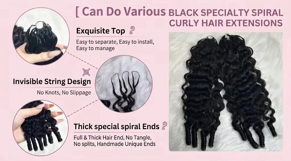 5Pcs/300G Burmese Curl Feather Crochet 100% Human Hair 16A 16-20 Inch Invisible Knotless Feather Crochet Hair Extensions, Natural Black Curly Braiding Hair for Women