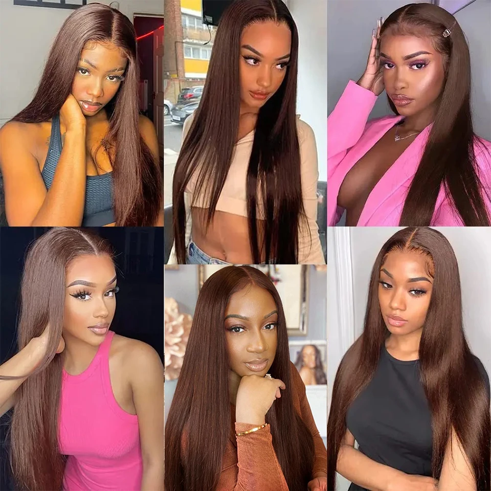 Upermall Chocolate Brown 2/3/4 Human Hair Bundles With Closure kim k 2x6 Straight Body Wave Transparent Middle Part Lace Frontal