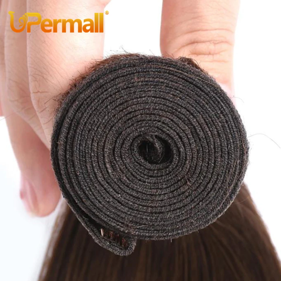 Upermall Chocolate Brown 2/3/4 Human Hair Bundles With Closure kim k 2x6 Straight Body Wave Transparent Middle Part Lace Frontal