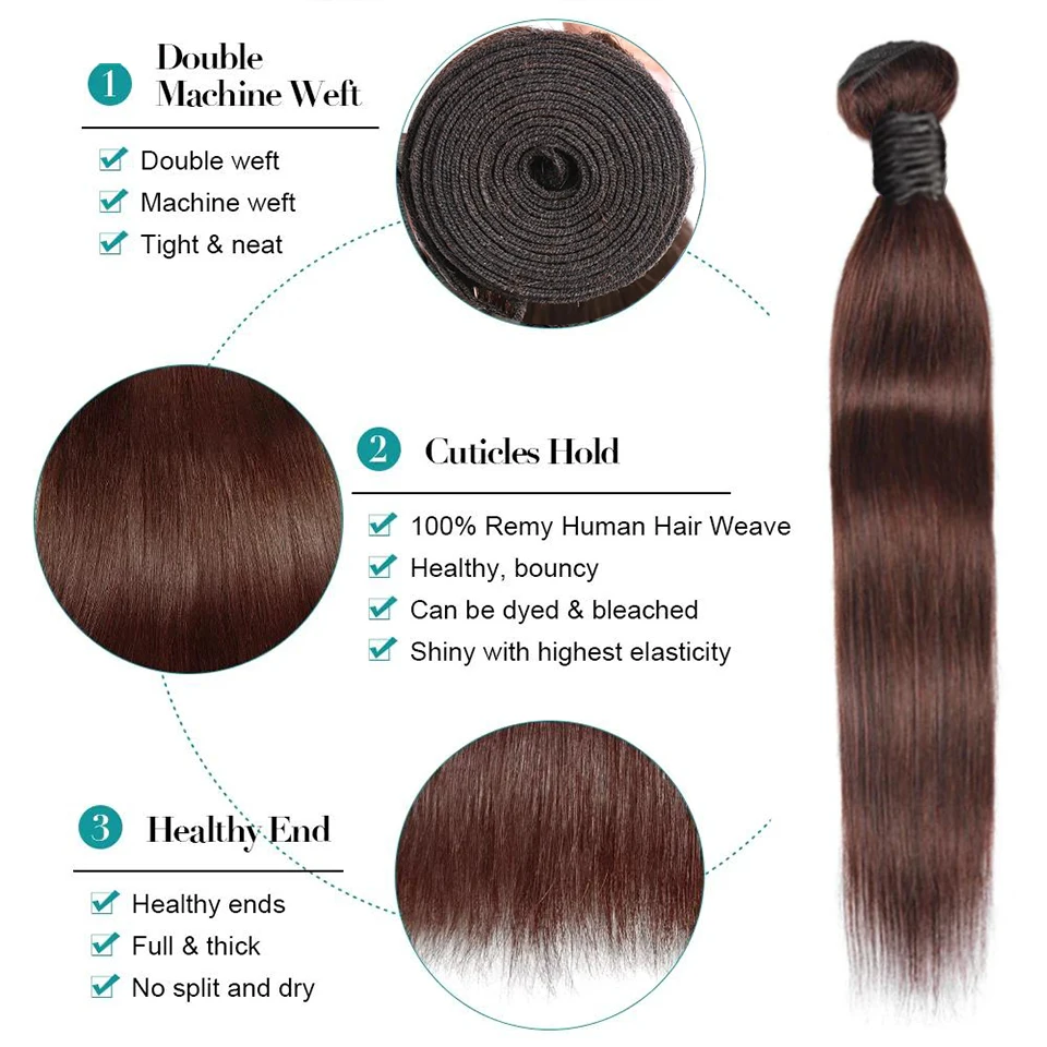 Upermall Chocolate Brown 2/3/4 Human Hair Bundles With Closure kim k 2x6 Straight Body Wave Transparent Middle Part Lace Frontal