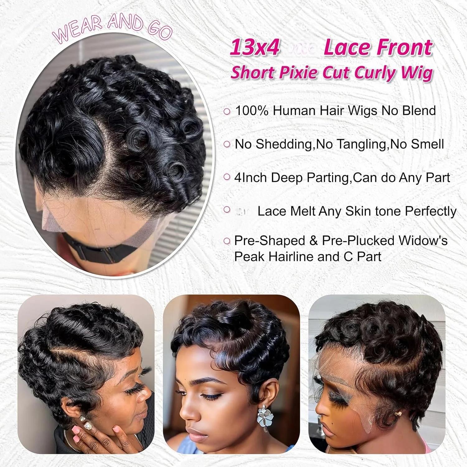Short Curly Pixie Cut 13x4 Lace Front Wig Human Hair Wigs 13x Lace Frontal Wigs Short Layered Curly wig