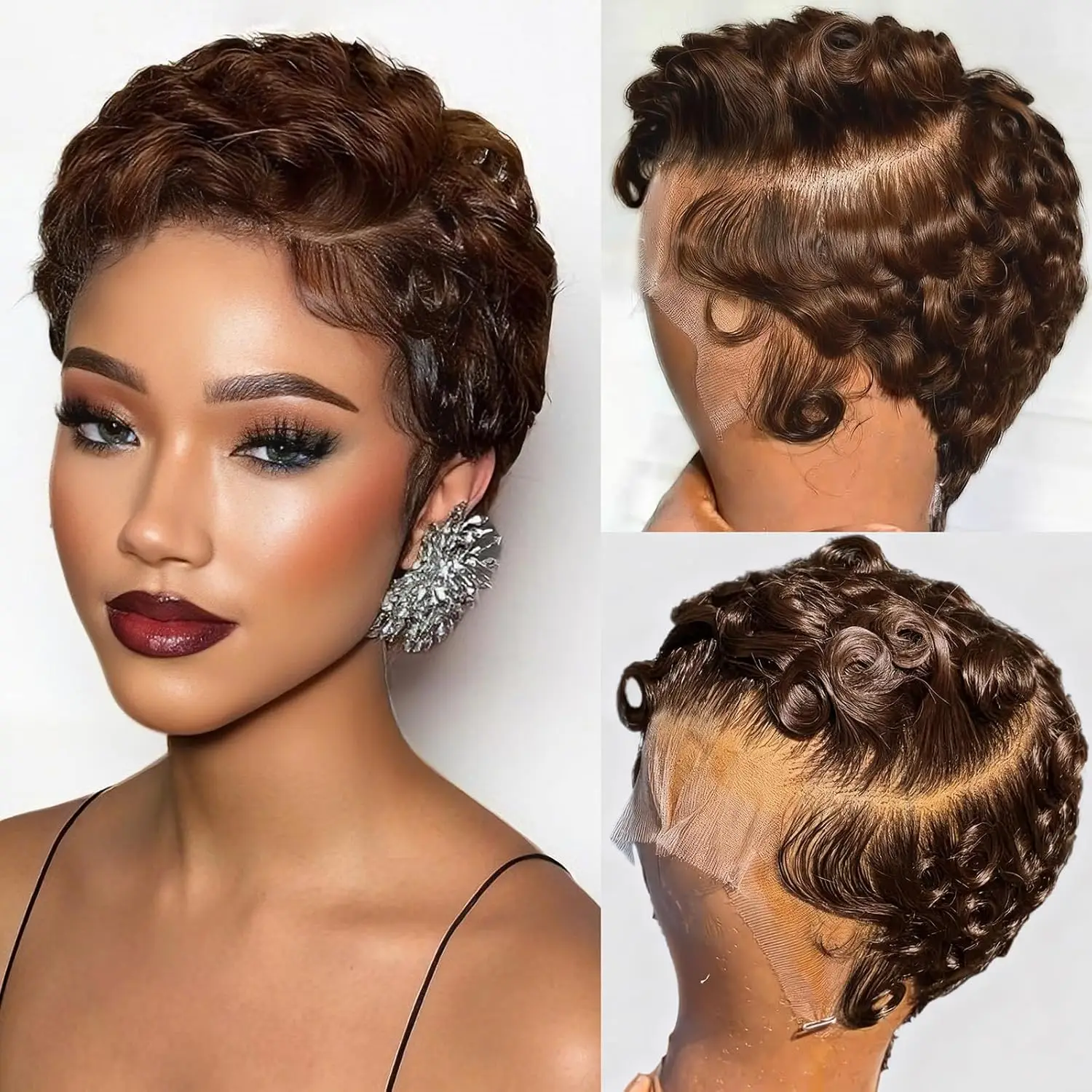Short Curly Pixie Cut 13x4 Lace Front Wig Human Hair Wigs 13x Lace Frontal Wigs Short Layered Curly wig