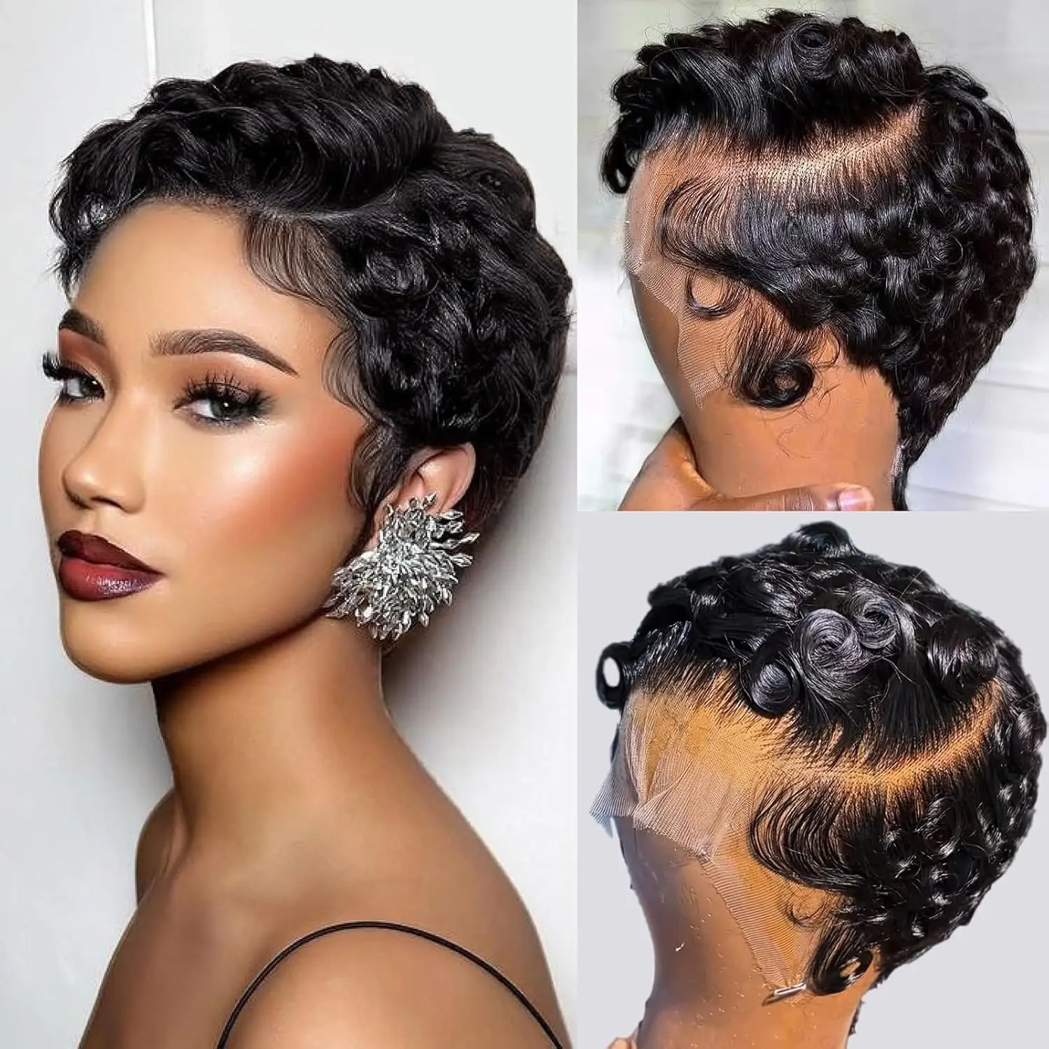 Short Curly Pixie Cut 13x4 Lace Front Wig Human Hair Wigs 13x Lace Frontal Wigs Short Layered Curly wig