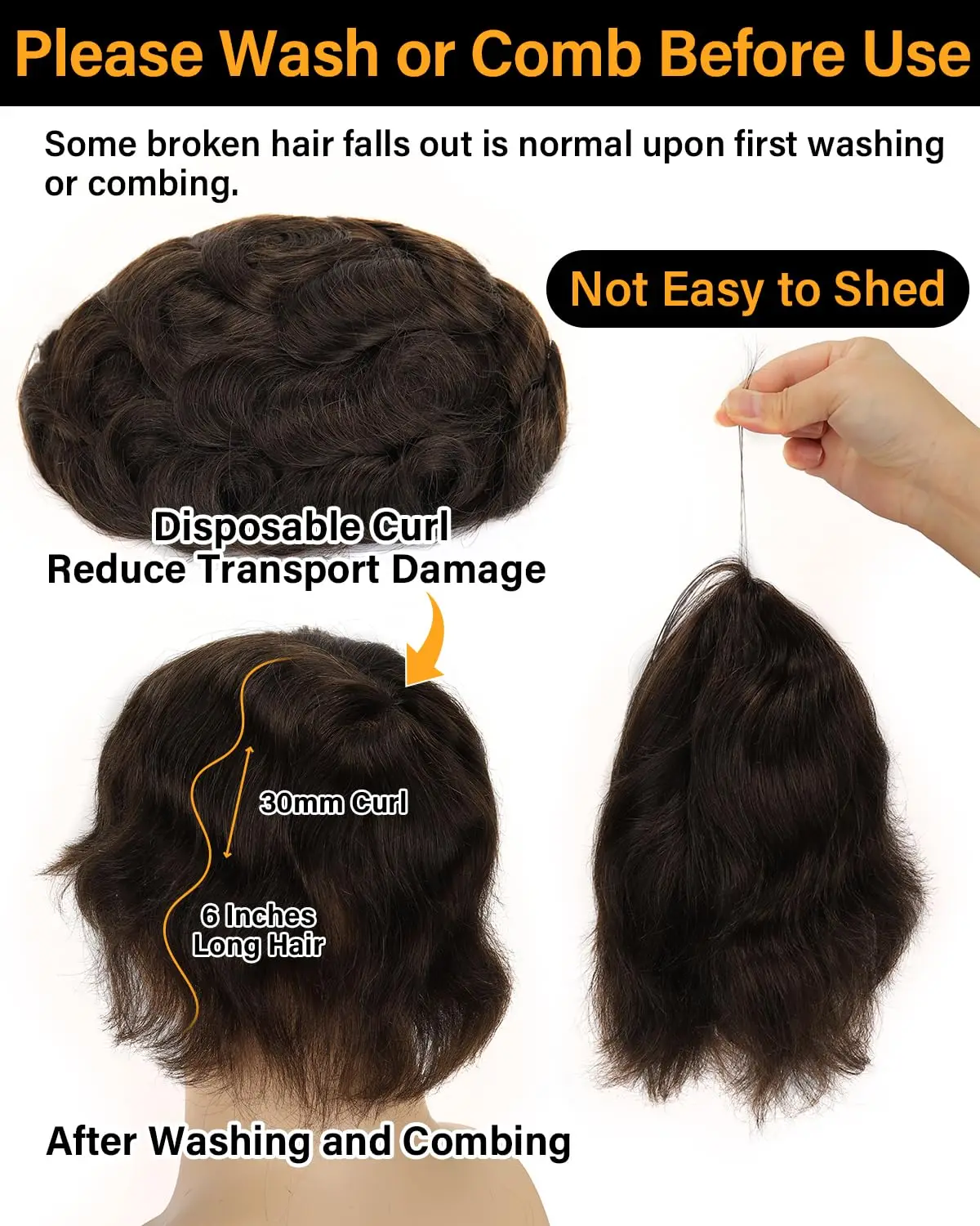 Men‘s Toupee Real Human Hair Hairpiece Injection Thin Skin Invisible Hair Replacement System PU Capillary Prosthesis Hair System