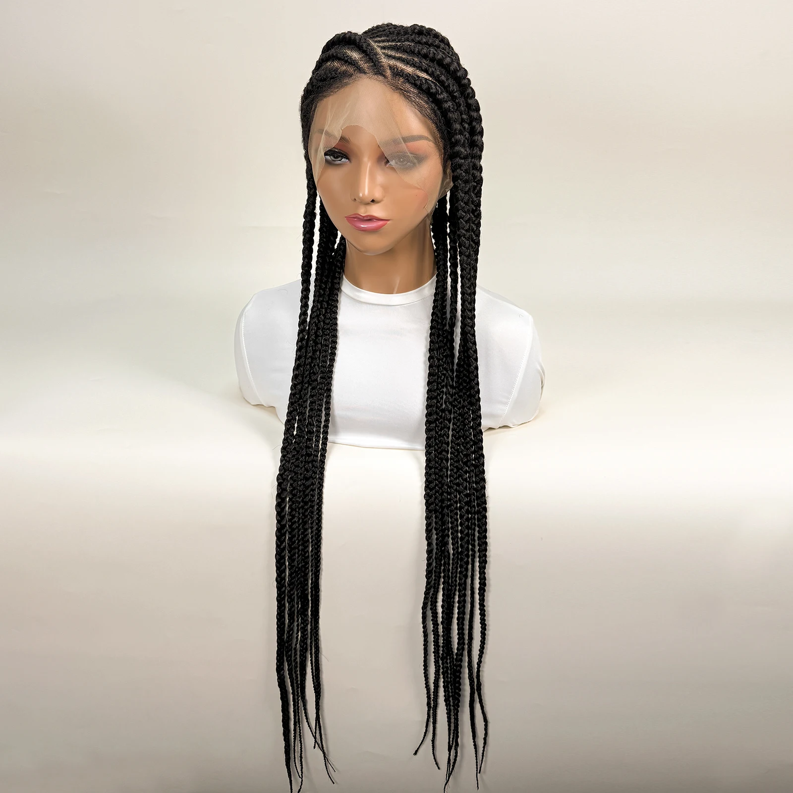 Dutch Braids 36in Synthetic Braided Wigs Fulani Braids Cornrow Transparent Full Lace Braided Wig for Black Women