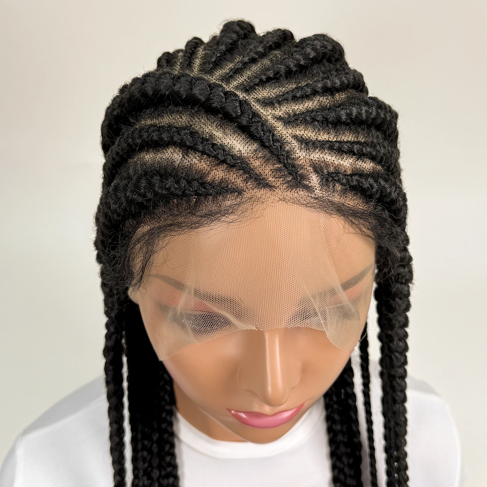 Dutch Braids 36in Synthetic Braided Wigs Fulani Braids Cornrow Transparent Full Lace Braided Wig for Black Women