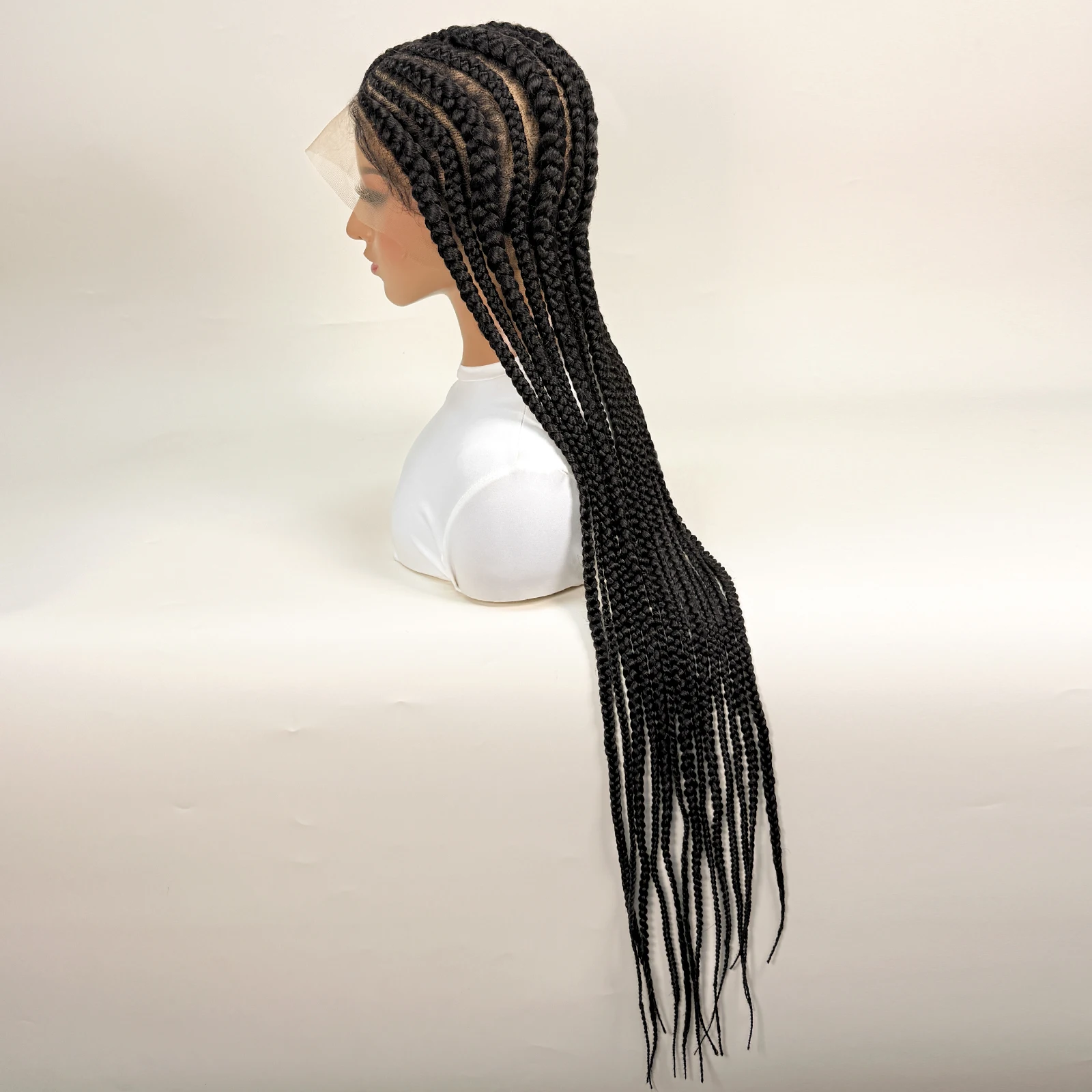 Dutch Braids 36in Synthetic Braided Wigs Fulani Braids Cornrow Transparent Full Lace Braided Wig for Black Women