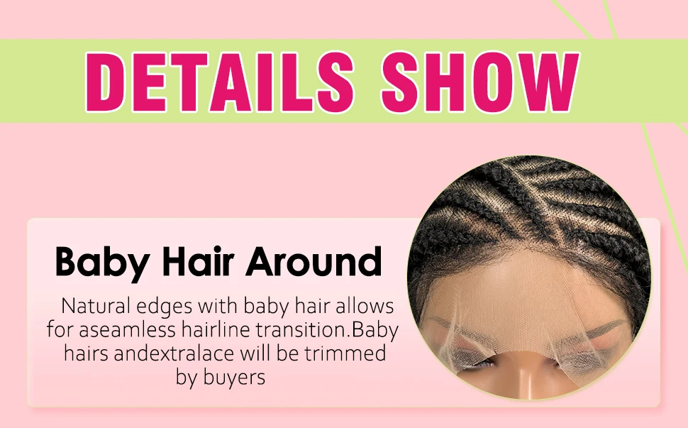Dutch Braids 36in Synthetic Braided Wigs Fulani Braids Cornrow Transparent Full Lace Braided Wig for Black Women