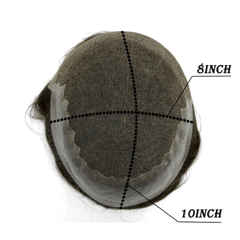 Q6 Men's Toupee Lace & PU Base Human Hair System Unit Durable Male Hair Prosthesis Wig for Full Coverage Hair Loss