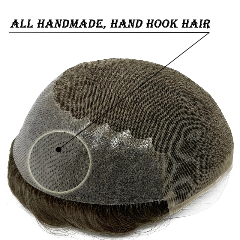 Q6 Men's Toupee Lace & PU Base Human Hair System Unit Durable Male Hair Prosthesis Wig for Full Coverage Hair Loss
