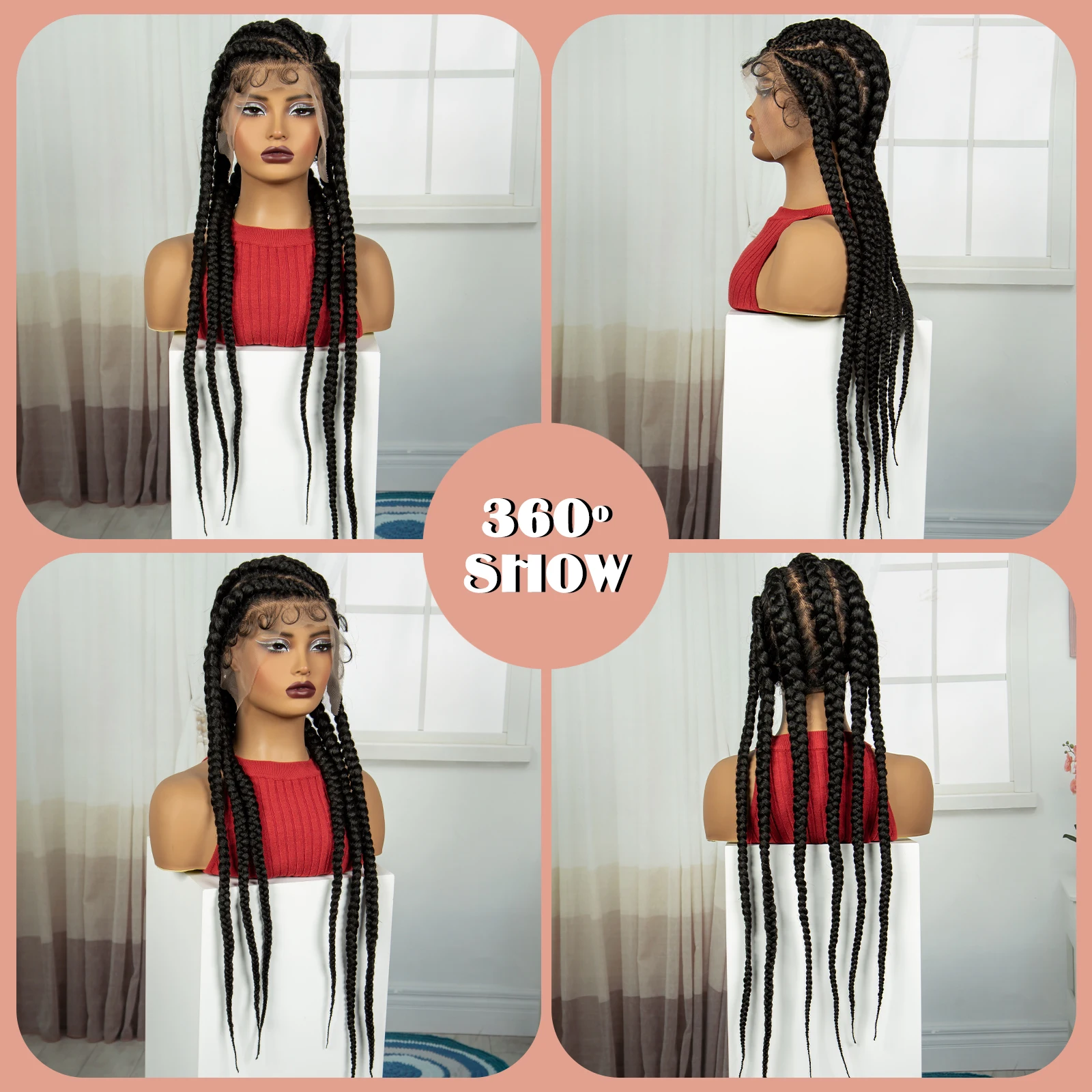 Cornrow Braided Wigs Synthetic Full Lace Braids Wig with Baby Hair Lace Frontal Knotless Braided Lace Wig for Black Women