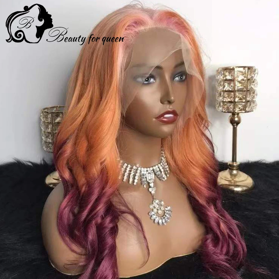 Transparent 13x4 Lace Frontal Wigs Brazilian Human Hair Wig Colored Ombre Pink Brown Body Wave For Women 200 Density Pre Plucked