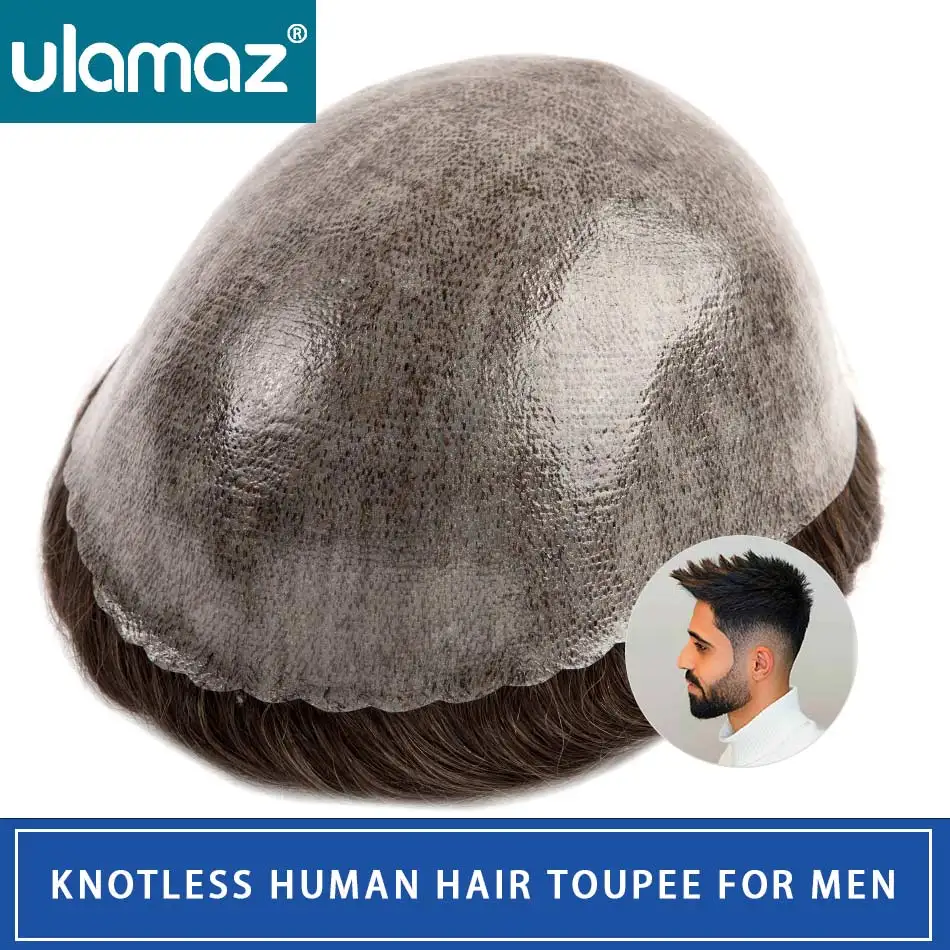 Knotless Skin Male Hair Prosthesis 0.1-0.12mm Skin Hair System For Man Human Hair Men Toupee Men's Capillary Prosthesis Man Wig