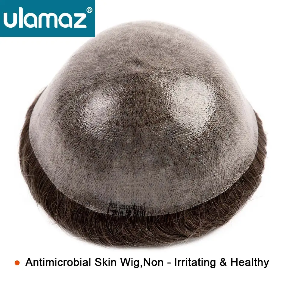Knotless Skin Male Hair Prosthesis 0.1-0.12mm Skin Hair System For Man Human Hair Men Toupee Men's Capillary Prosthesis Man Wig