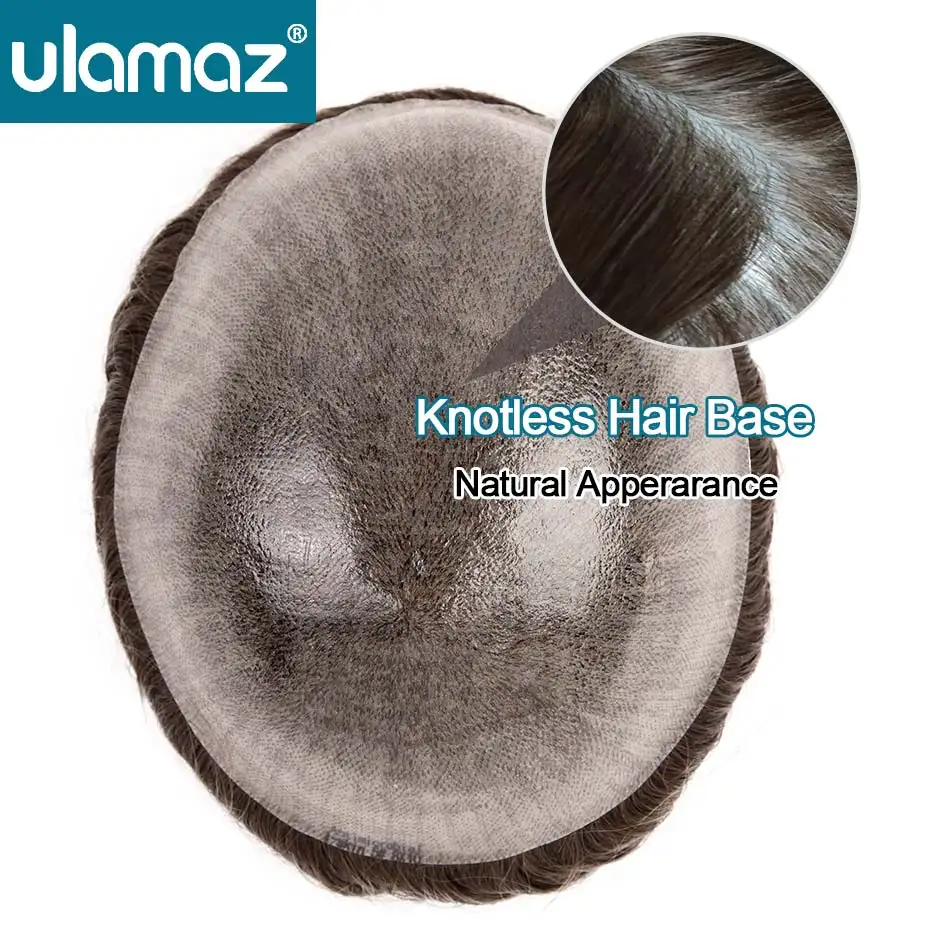 Knotless Skin Male Hair Prosthesis 0.1-0.12mm Skin Hair System For Man Human Hair Men Toupee Men's Capillary Prosthesis Man Wig