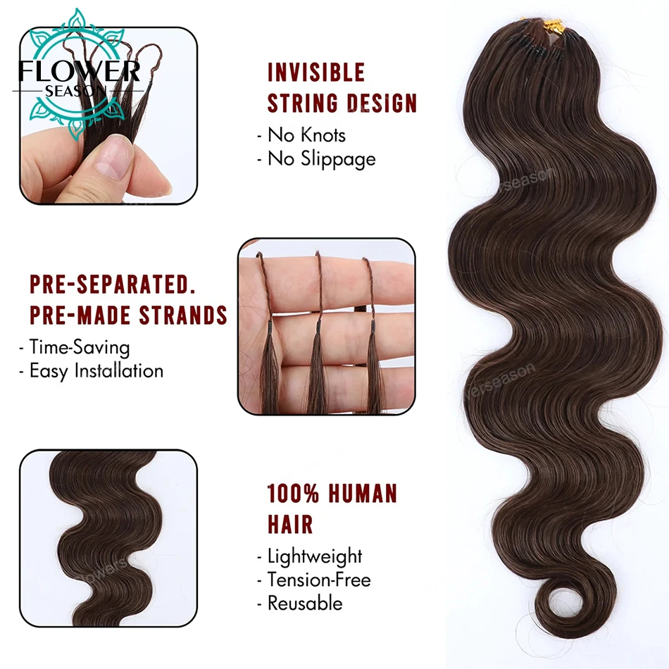 Body Wave Feather Crochet Hair Extension Human Hair Knotless Pre-Separated Crochet Human Hair Extensions Dark Brown Color #27