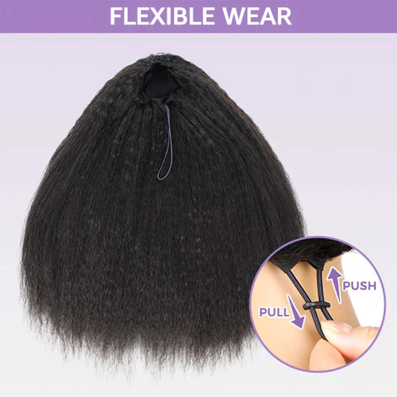 220% Density Kinky Straight Half Wig Human Hair 3 In 1 Half Wig Glueless Wigs Human Hair Drawstring Seamless Wig For Women