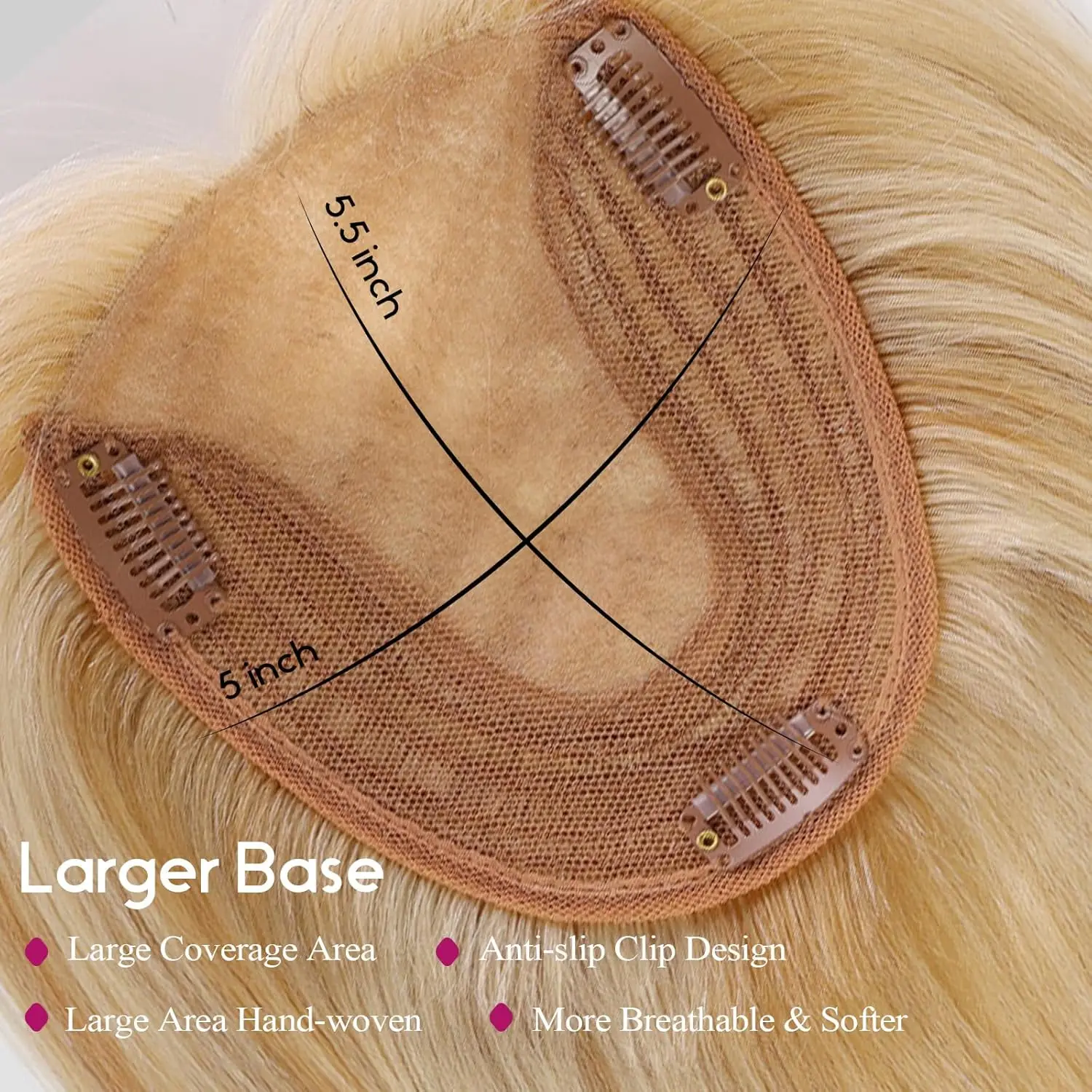 Mixed Blonde Human Hair Toppers 12 inch Human Hair Clip in Bangs Hair Pieces Skin 360° Cover Hair Extension for Women Loss Hair