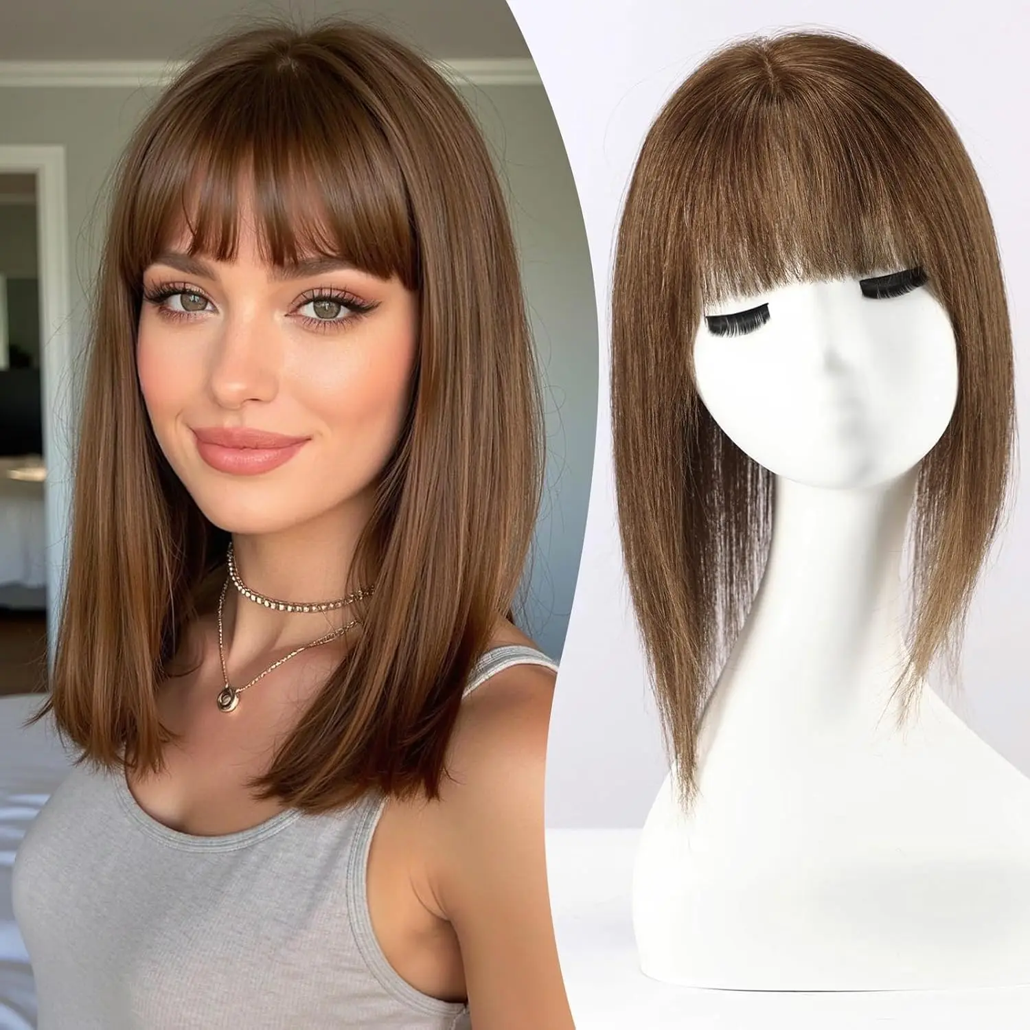 Mixed Blonde Human Hair Toppers 12 inch Human Hair Clip in Bangs Hair Pieces Skin 360° Cover Hair Extension for Women Loss Hair
