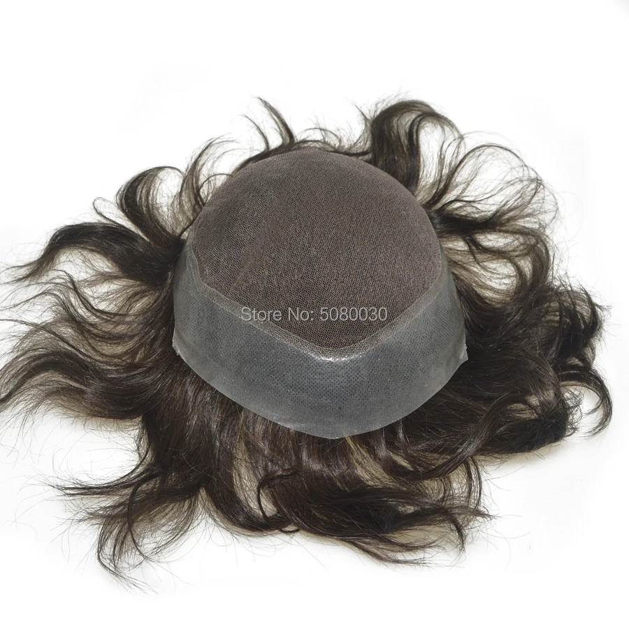 Men's 100% Human India Hair Toupee 8x10 Inch Top Swiss Lace Front with Natural Thin Skin 6 Inch Length Hair Base Stock