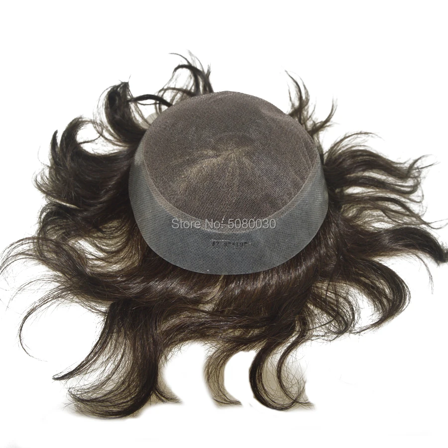 Men's 100% Human India Hair Toupee 8x10 Inch Top Swiss Lace Front with Natural Thin Skin 6 Inch Length Hair Base Stock