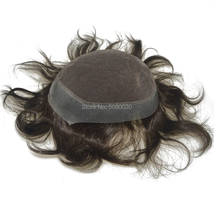 Men's 100% Human India Hair Toupee 8x10 Inch Top Swiss Lace Front with Natural Thin Skin 6 Inch Length Hair Base Stock