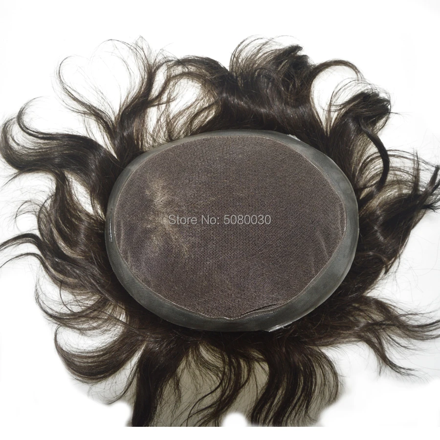 Men's 100% Human India Hair Toupee 8x10 Inch Top Swiss Lace Front with Natural Thin Skin 6 Inch Length Hair Base Stock