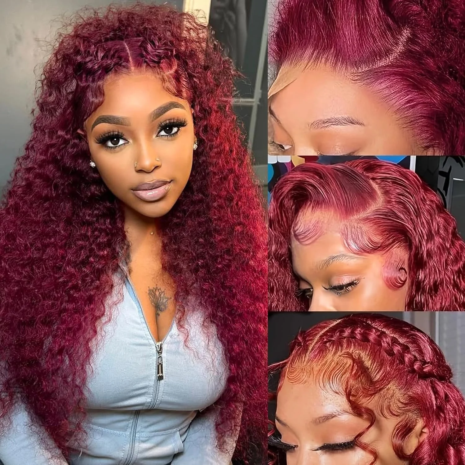Burgundy Curly Wigs Human Hair 99j 13x4 Lace Front Deep Wave 100% Human Hair Wigs Pre Plucked 13X6 HD Lace Wine Red Colored Wig