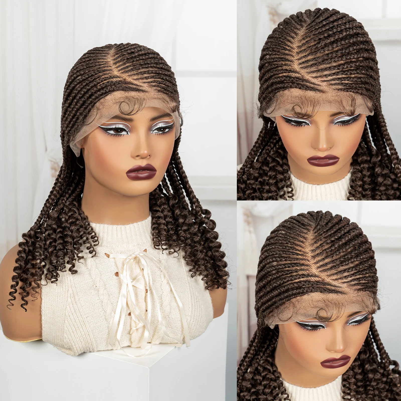 Short Ombre Cornrow Braided Wigs 14inch Synthetic Full Lace Kontless Braided Wigs Lace Frontal Braided Lace Wigs for Black Women