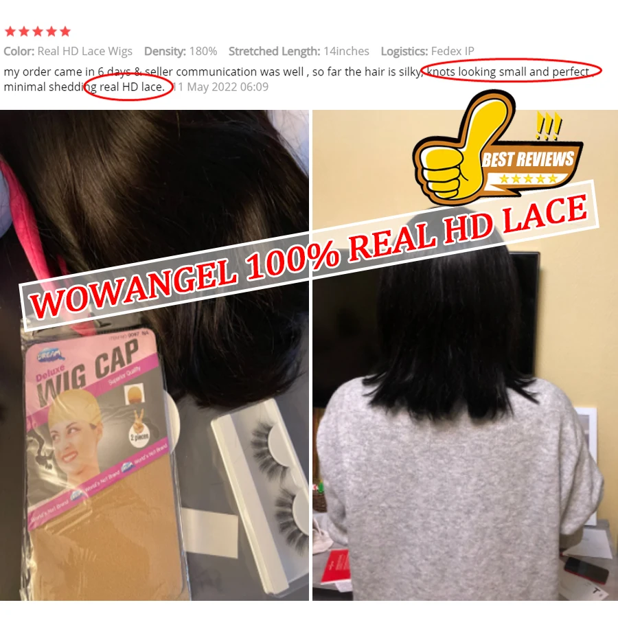 Wow Angel SKINLIKE Real HD Lace Front Wigs Short Bob Wig Blunt Cut Wig 13x4 HD Lace Frontal Human Hair Wigs Pre Plucked Glueless