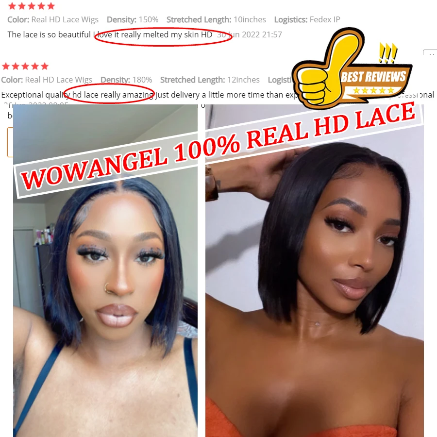 Wow Angel SKINLIKE Real HD Lace Front Wigs Short Bob Wig Blunt Cut Wig 13x4 HD Lace Frontal Human Hair Wigs Pre Plucked Glueless