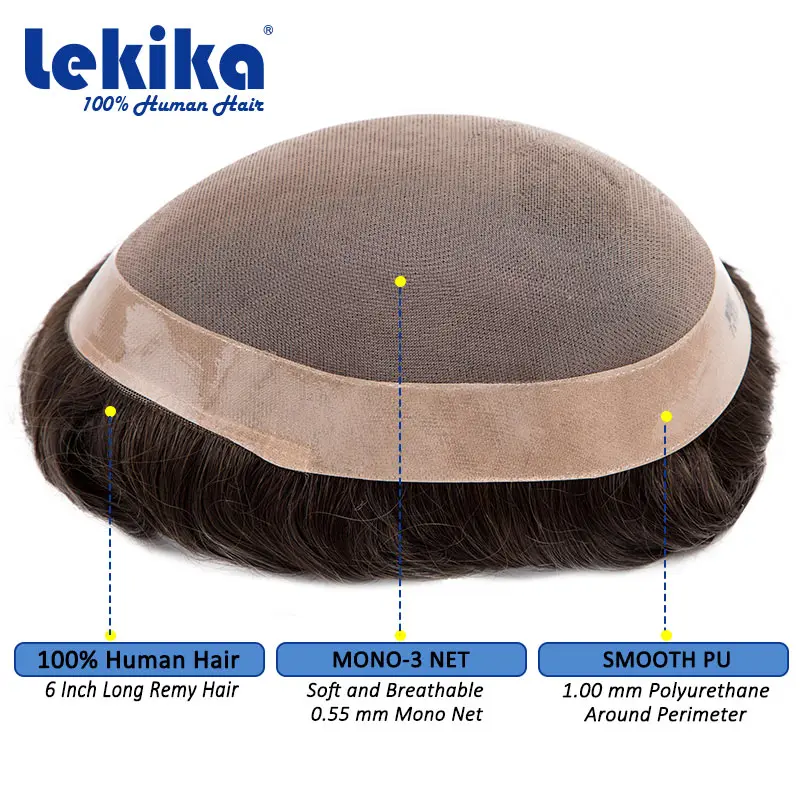 9*11 Toupee Mono Men Capillary Prosthesis 6'' Human Hair Wigs For Men Comfortable Male Hair Prosthesis Durable Hair System