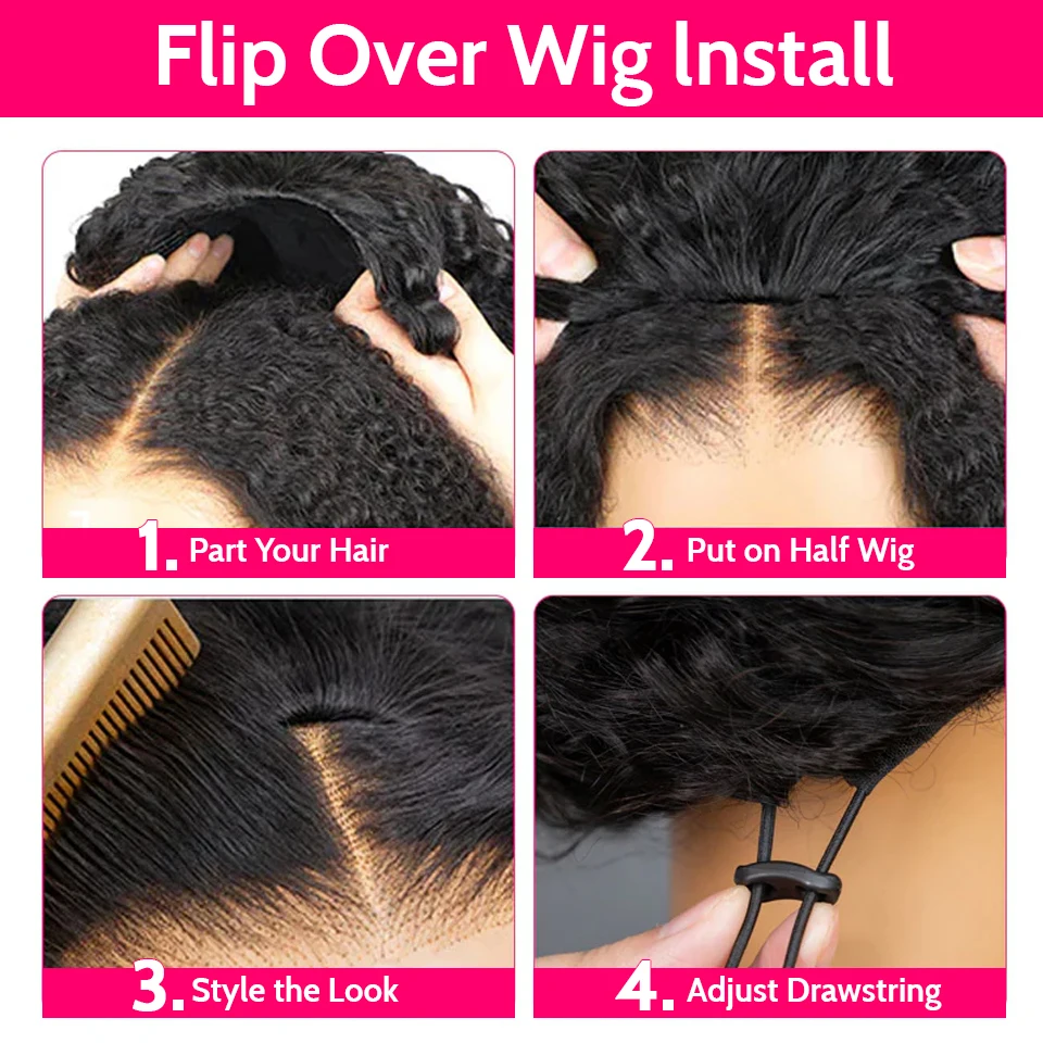 ISEE Hair Half Wigs 250 density Afro Curly Half Wigs Human Hair Upgrade 3 IN 1 Half Wig With Drawstring