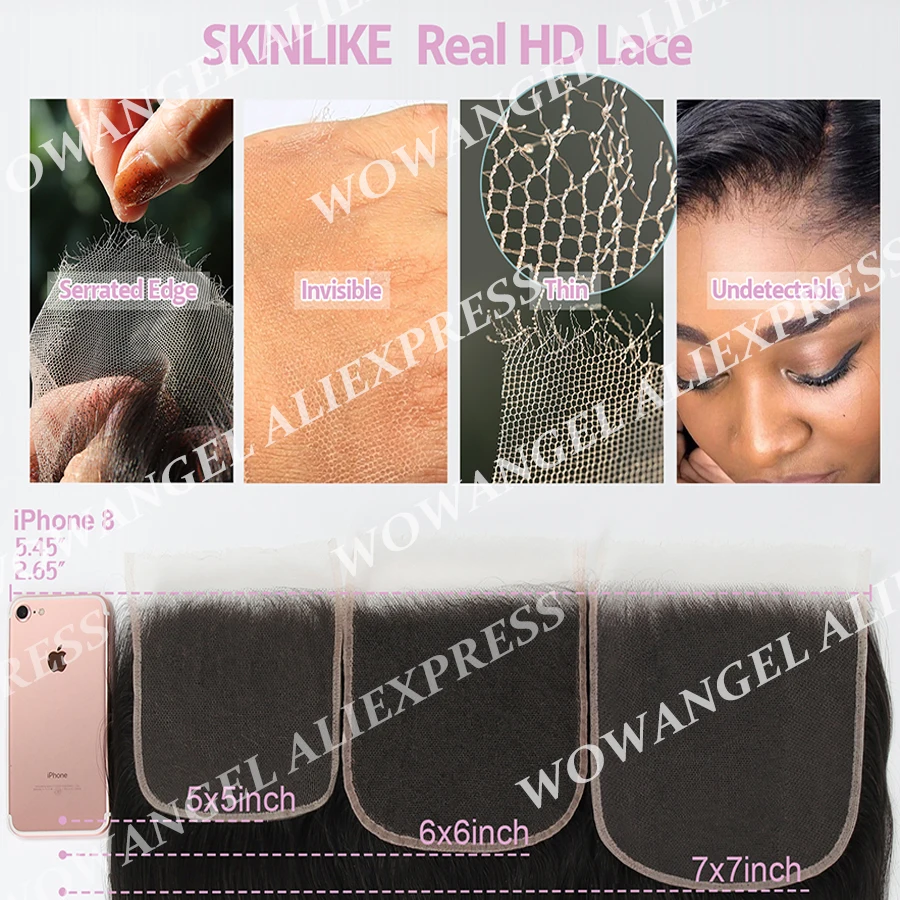 Body Wave 5X5/6X6/7X7 HD Lace Closure Only Melt Skins Vrigin Hair Undetectable Swiss Lace Closure Frontal 100% Human Hair
