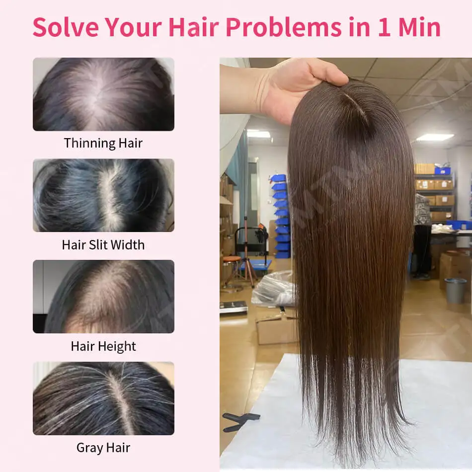 10x12CM Straight Human Hair Toppers For Women Skin Human Hair Piece Cover Breathable Human Hair Topper With 4 Clips In HairPiece