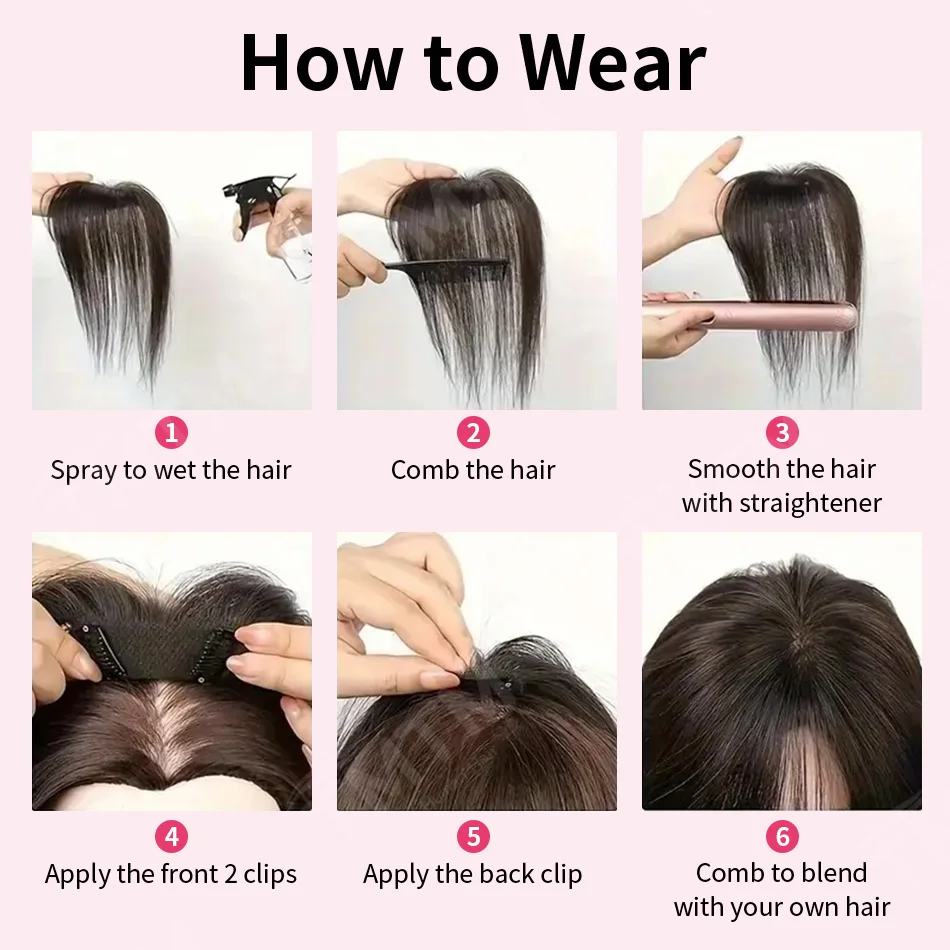 10x12CM Straight Human Hair Toppers For Women Skin Human Hair Piece Cover Breathable Human Hair Topper With 4 Clips In HairPiece
