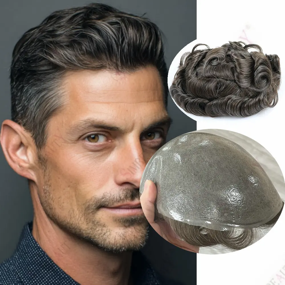 4T613 Ombre Blonde 0.06mm Thin Skin Vloop Base Natural Hairline Men Toupee Grey Black Human Hair Wigs Men Hair System Prosthesis