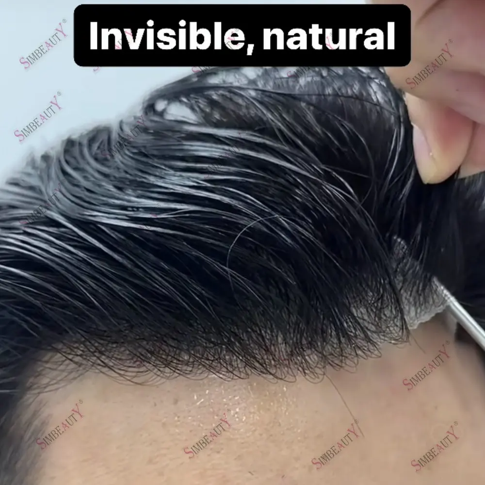 4T613 Ombre Blonde 0.06mm Thin Skin Vloop Base Natural Hairline Men Toupee Grey Black Human Hair Wigs Men Hair System Prosthesis