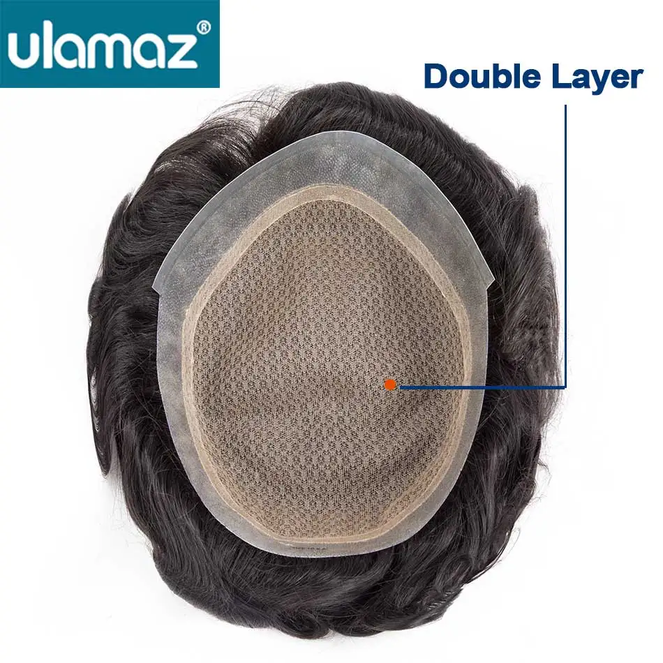 Natural Male Hair Prosthesis Australia Double-Layers Toupee Men's Hairpiece Wigs Human Hair Lace PU Man Hair System Wigs For Man