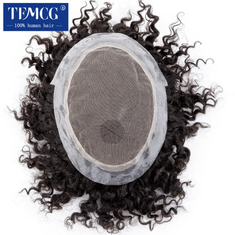 Australia Curly Hair Male Hair Prosthesis French Lace With Pu Base Men Wig Natural Human Hair Exhuast System Unit Wigs For Men