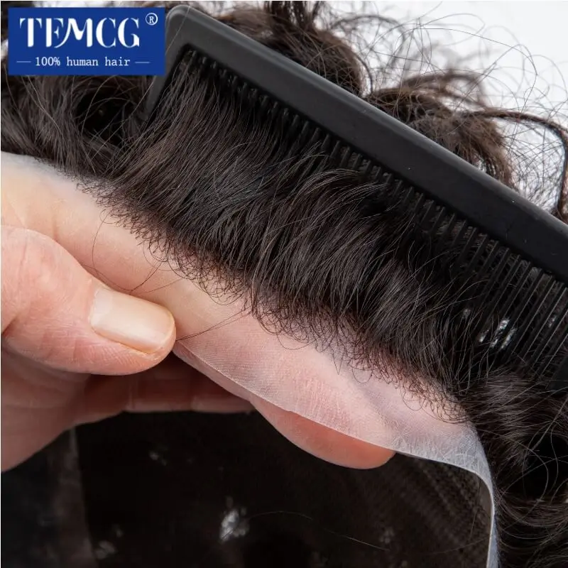 Australia Curly Hair Male Hair Prosthesis French Lace With Pu Base Men Wig Natural Human Hair Exhuast System Unit Wigs For Men