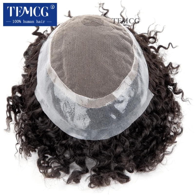 Australia Curly Hair Male Hair Prosthesis French Lace With Pu Base Men Wig Natural Human Hair Exhuast System Unit Wigs For Men