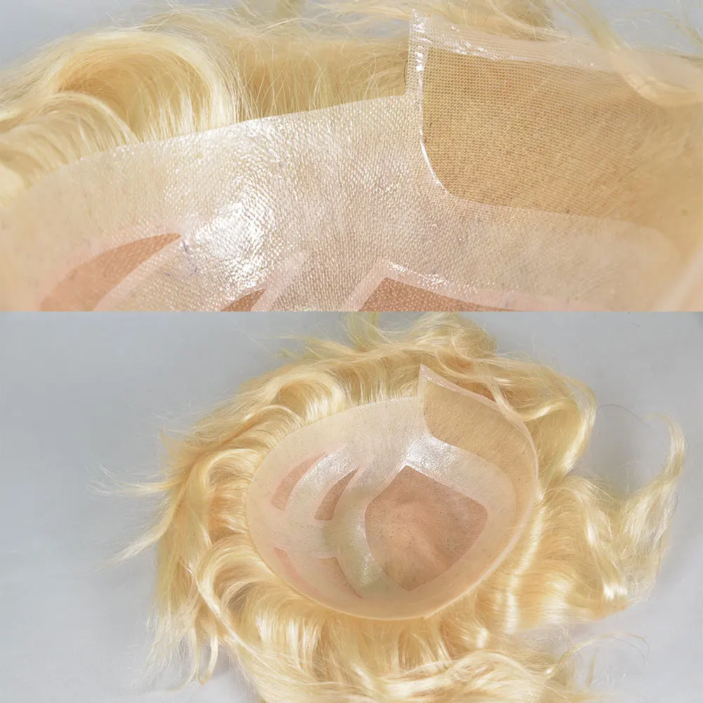 Swiss Lace Human Hair Toupee for Men 8x10 Blond Color 613# Natural Hairline Durable Fine Mono Hair Replacement System for Men