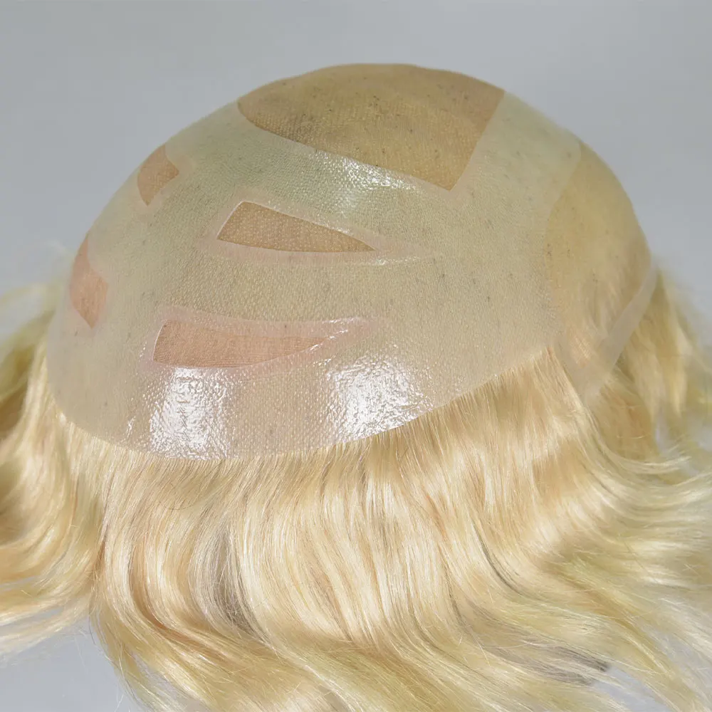 Swiss Lace Human Hair Toupee for Men 8x10 Blond Color 613# Natural Hairline Durable Fine Mono Hair Replacement System for Men