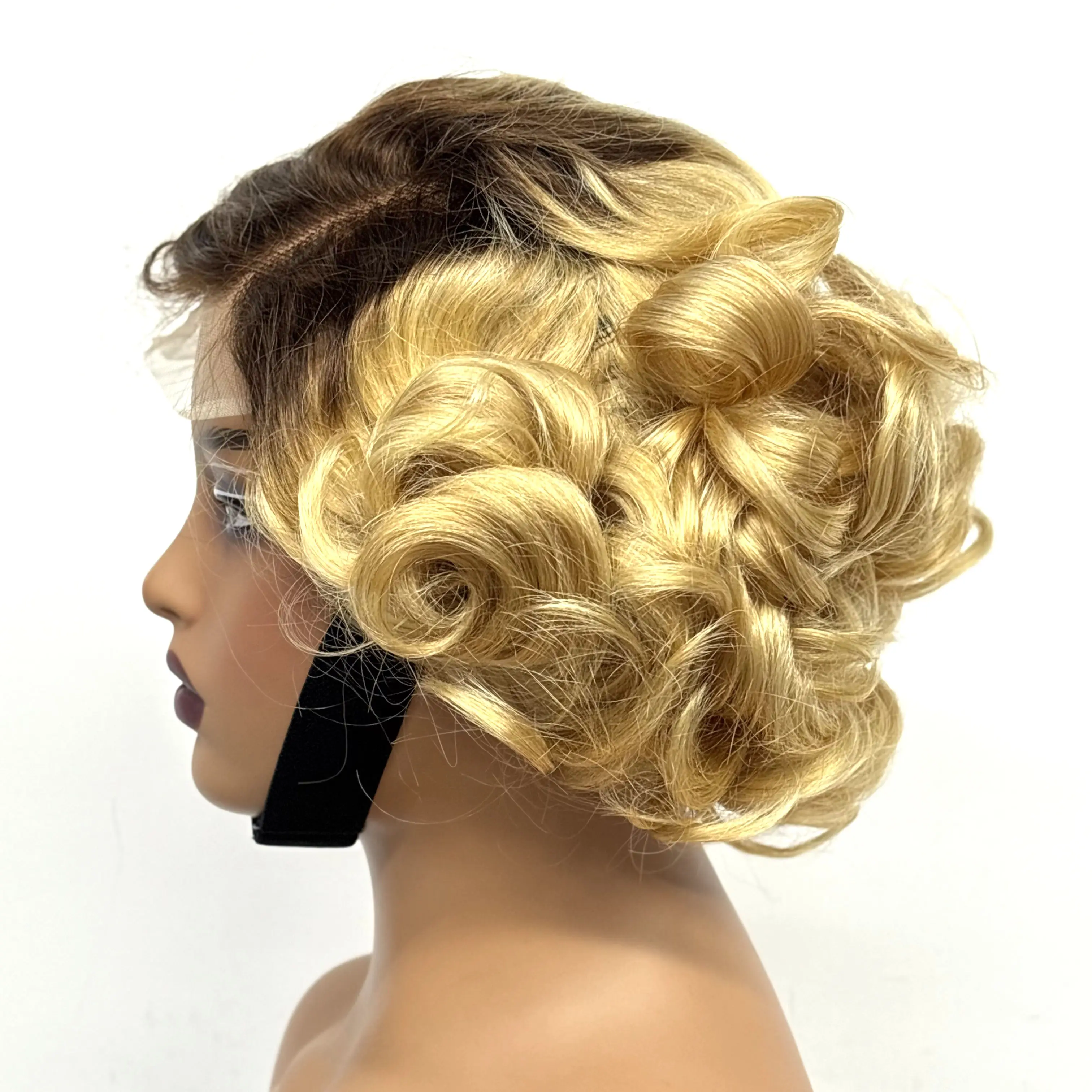 12inch 5x5 Transparent Lace Closure Blonde 613# Loose Wave Human Hair Wigs 280% Density Short Bouncy Curly Bob Wigs for Women