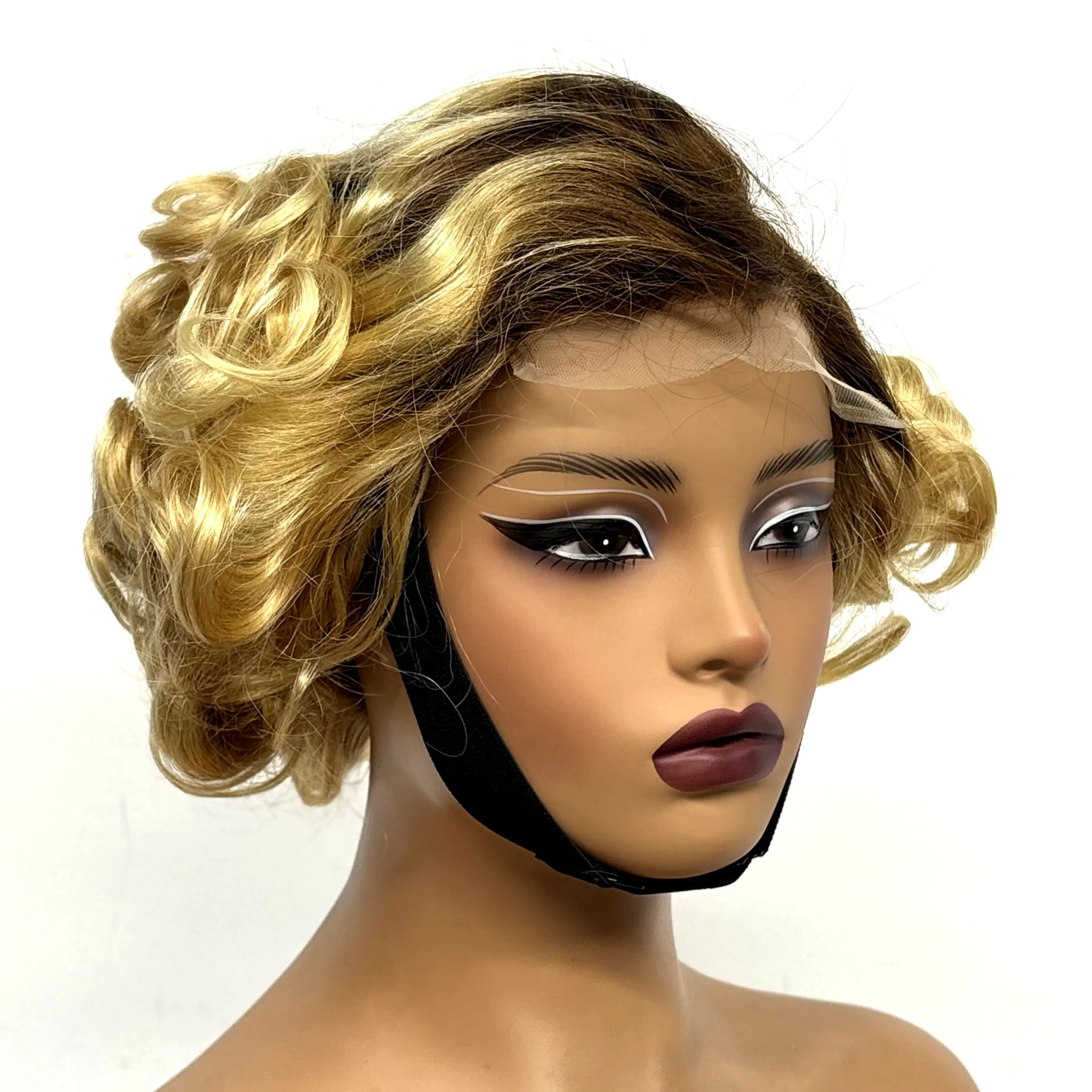 12inch 5x5 Transparent Lace Closure Blonde 613# Loose Wave Human Hair Wigs 280% Density Short Bouncy Curly Bob Wigs for Women