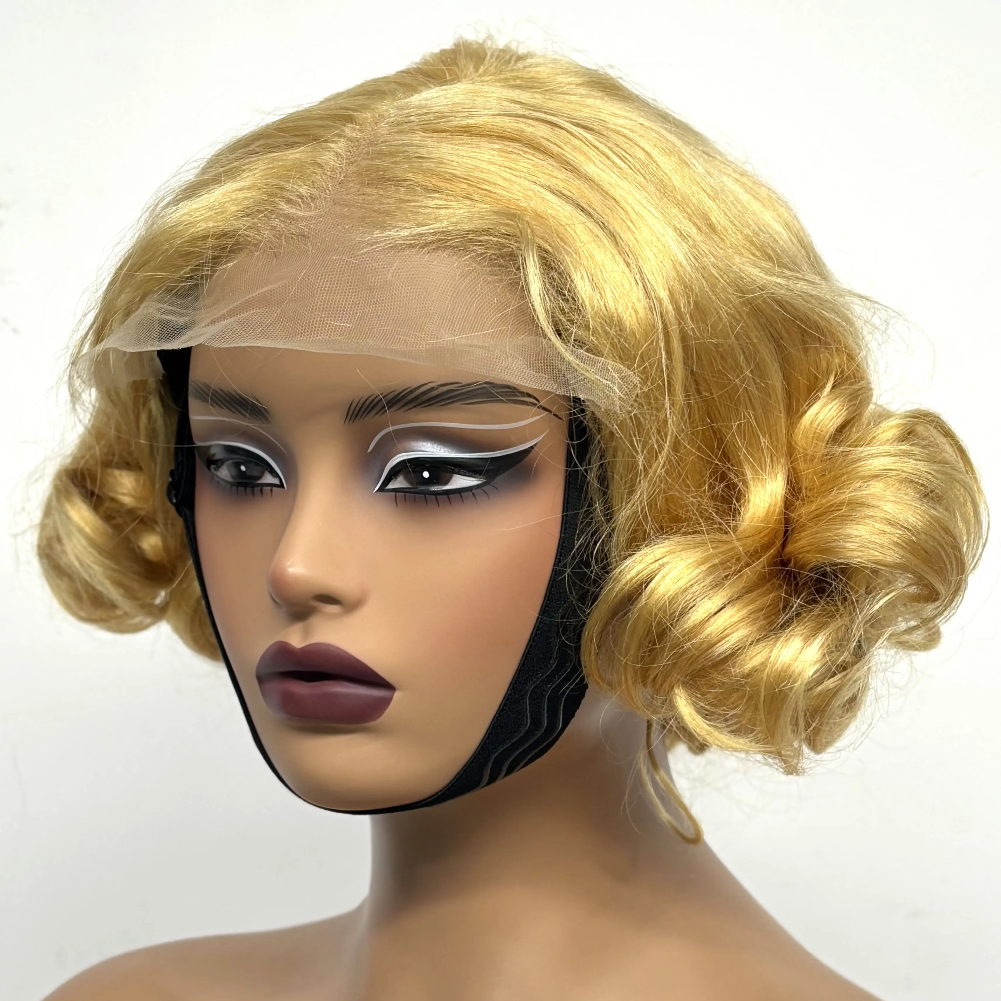 12inch 5x5 Transparent Lace Closure Blonde 613# Loose Wave Human Hair Wigs 280% Density Short Bouncy Curly Bob Wigs for Women